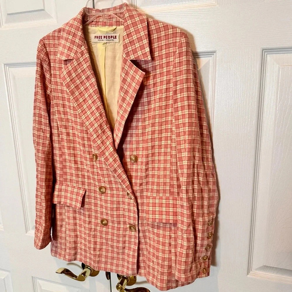 Free People Olivia Gingham Print Blazer Vintage Style Sold Out Online Sz XSmall - Picture 3 of 15